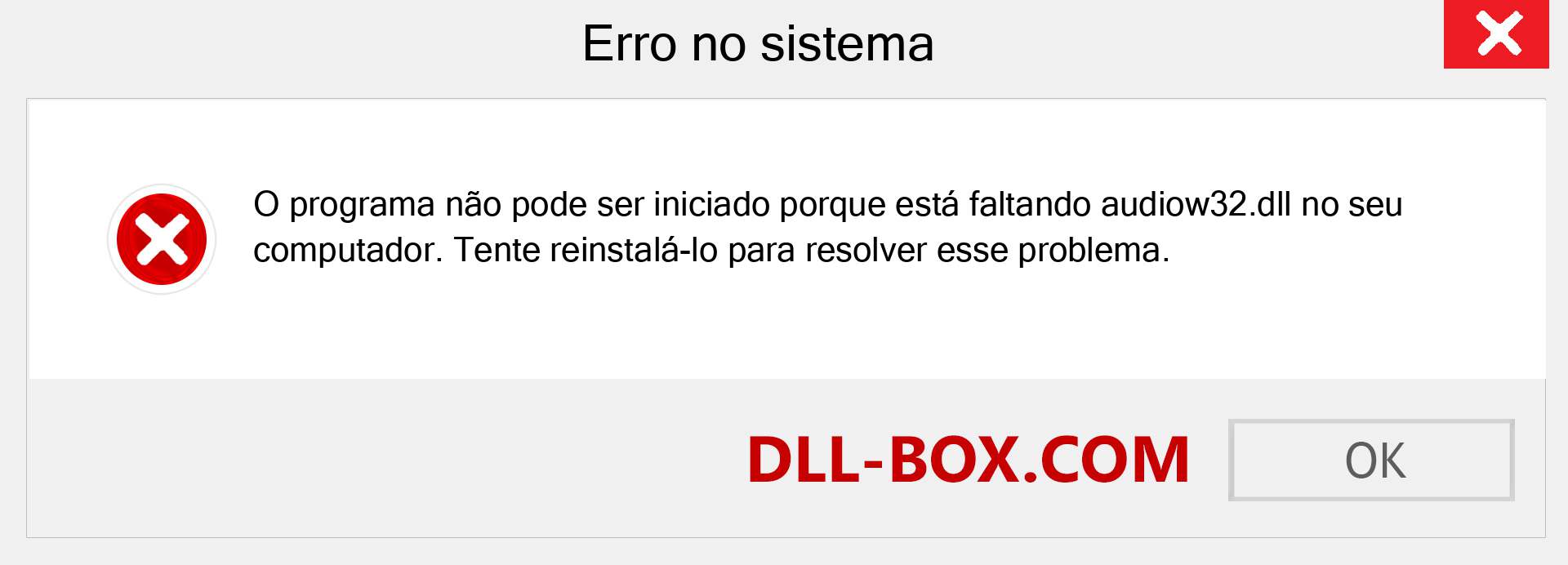 Arquivo audiow32.dll ausente ?. Download para Windows 7, 8, 10 - Correção de erro ausente audiow32 dll no Windows, fotos, imagens